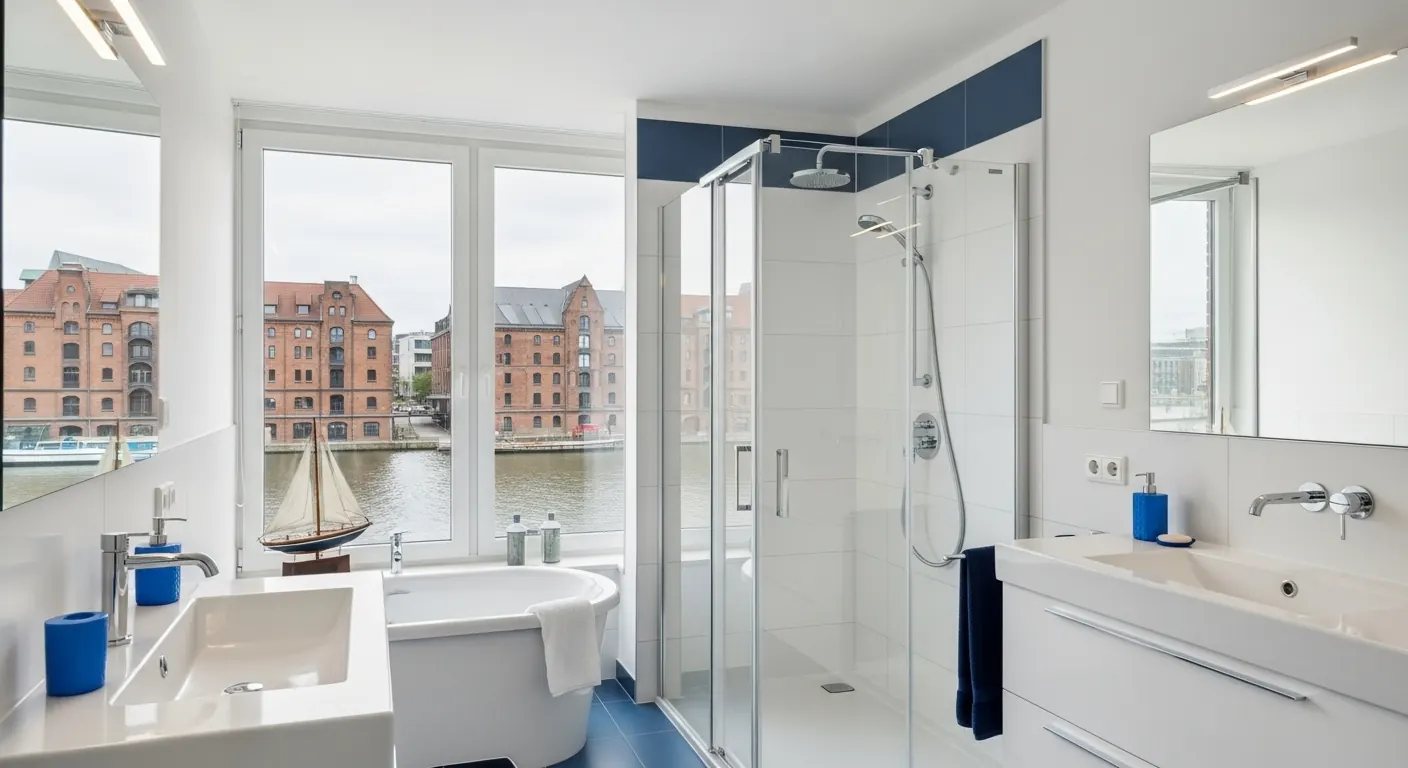 Moderne Badsanierung Bremen - Elegantes Badezimmer mit Blick auf die Weser