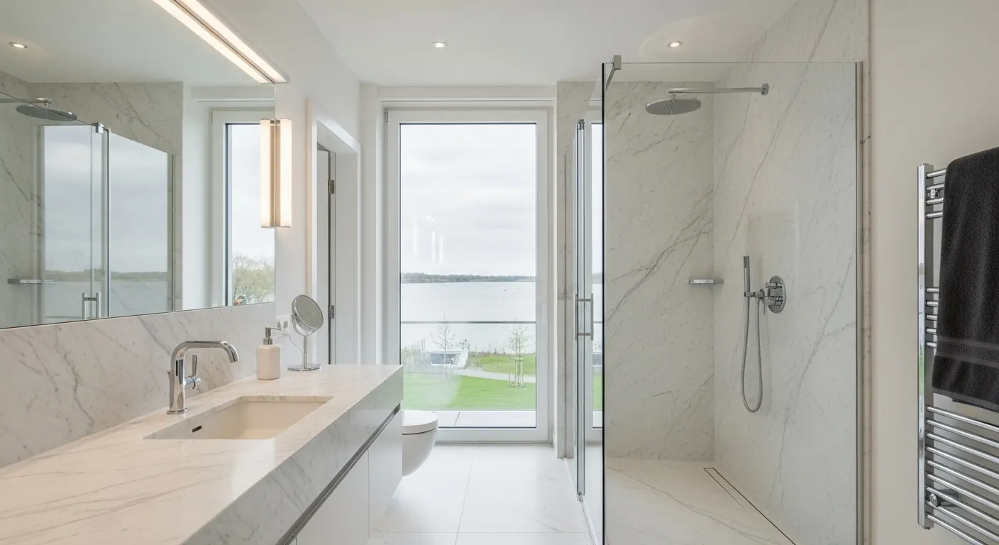 Moderne Badsanierung Dortmund - Elegantes Badezimmer mit Blick auf den Phoenix-See