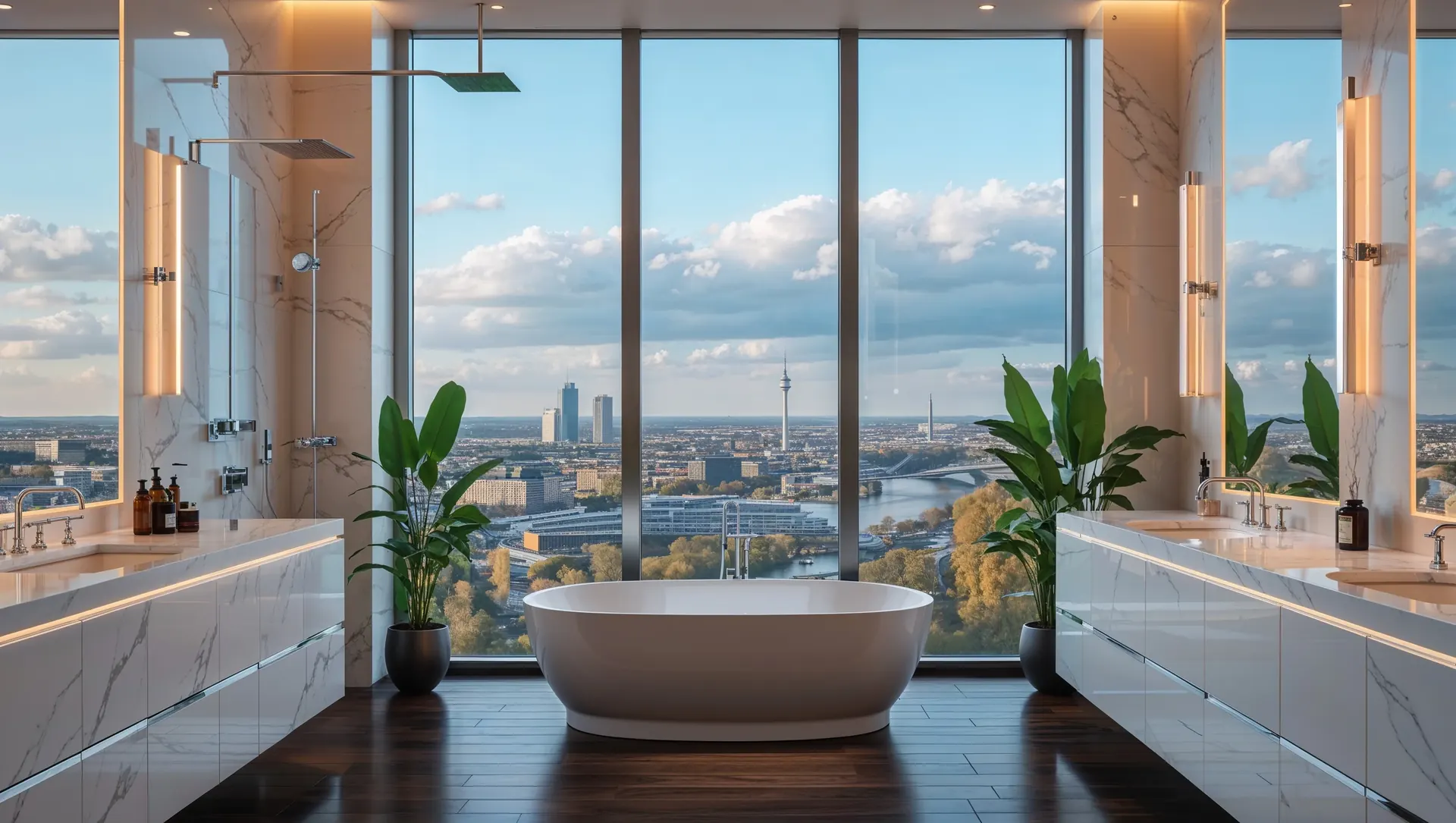 Moderne Badsanierung Duisburg - Luxuriöses Badezimmer mit Blick auf den Innenhafen