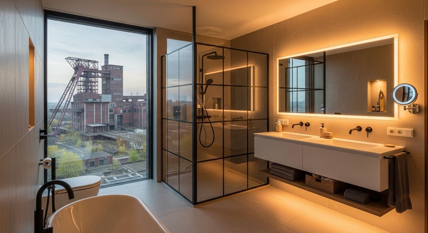 Moderne Badsanierung Essen - Elegantes Badezimmer mit Blick auf Zeche Zollverein