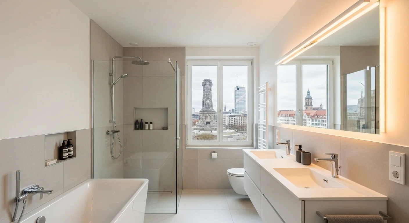 Moderne Badsanierung Leipzig - Luxuriöses Badezimmer mit Blick auf Völkerschlachtdenkmal