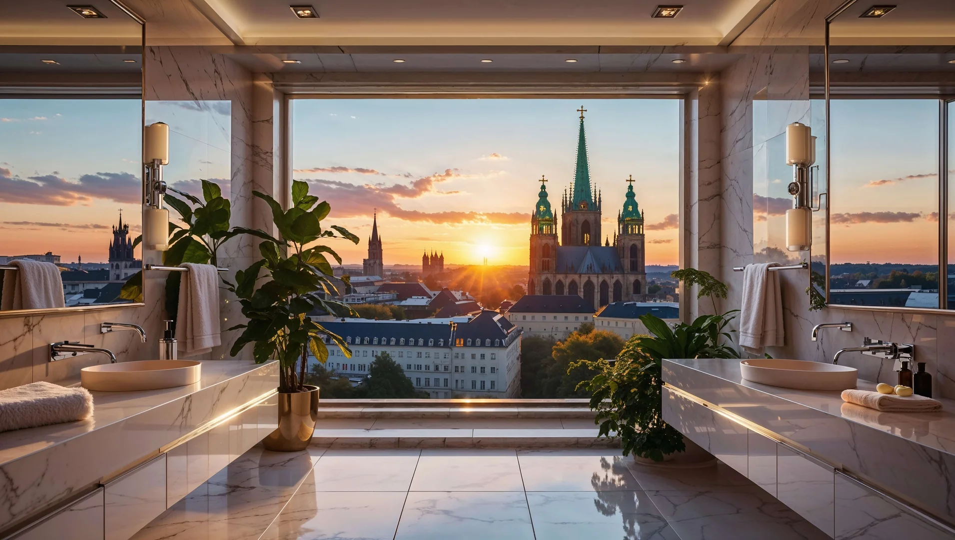 Luxuriöse Badsanierung München - Modernes Badezimmer mit Panoramablick auf die Frauenkirche
