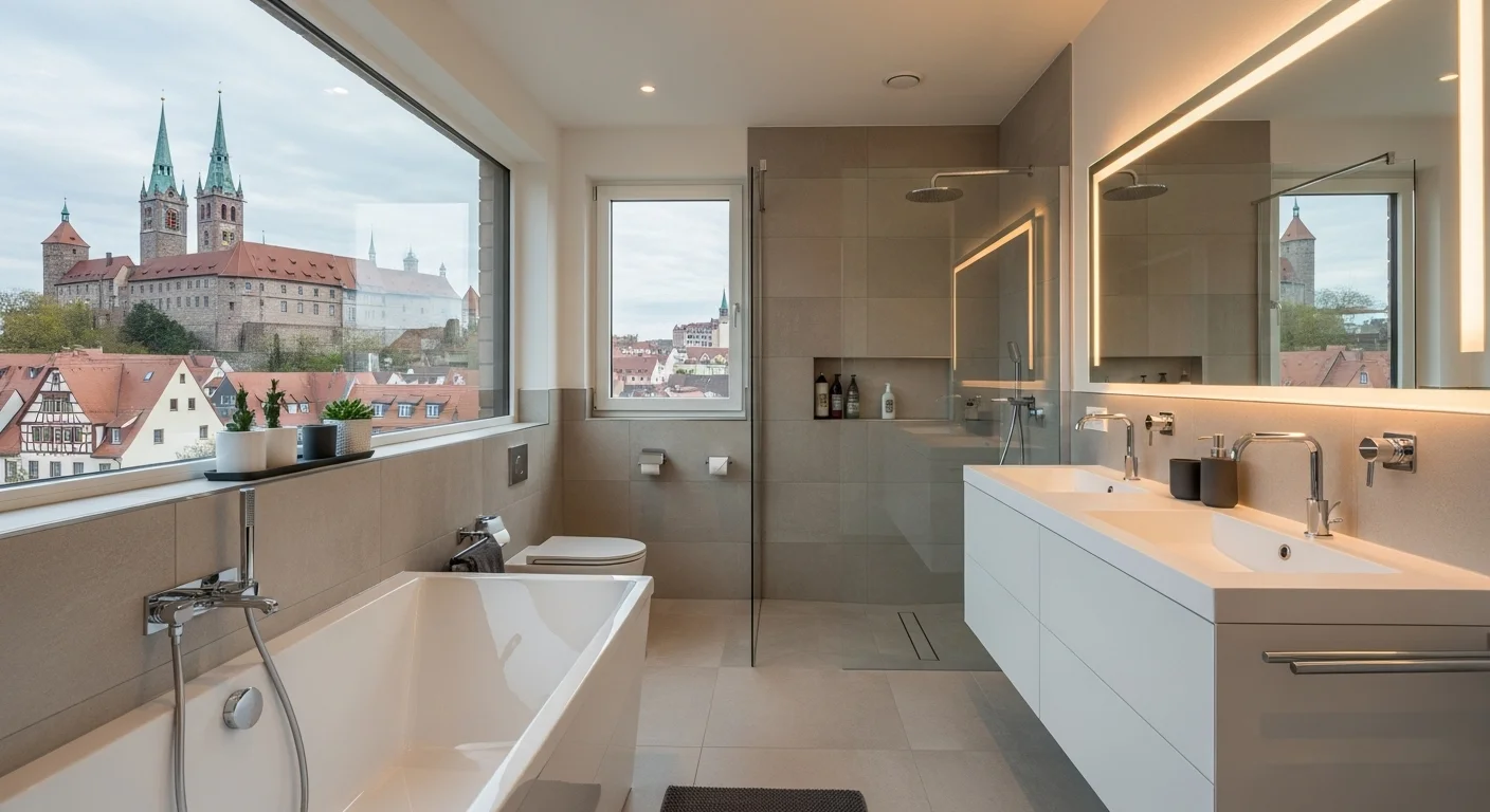 Moderne Badsanierung Nürnberg - Luxuriöses Badezimmer mit Blick auf Kaiserburg