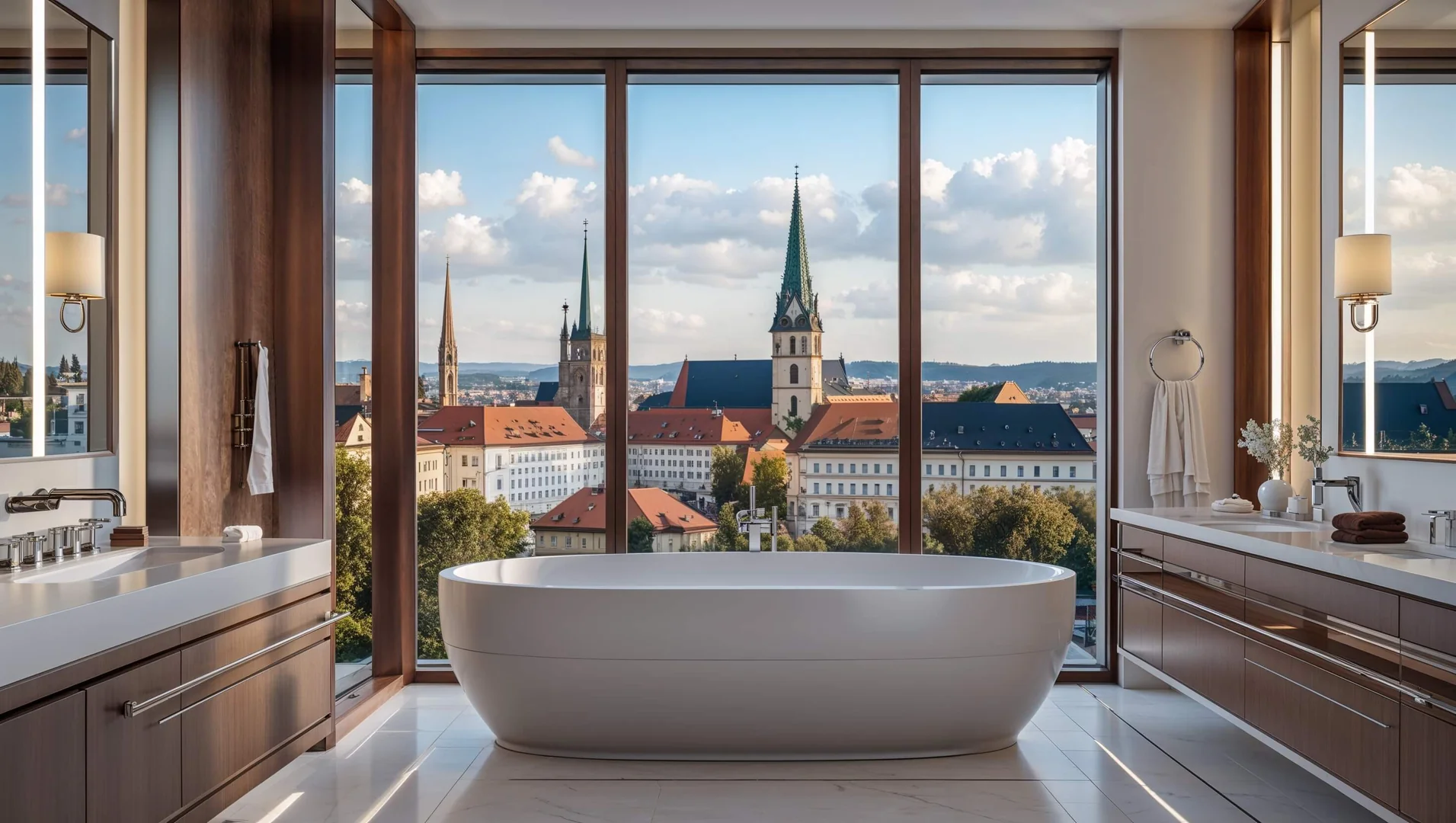 Moderne Badsanierung Stuttgart - Luxuriöses Badezimmer mit Blick auf Fernsehturm