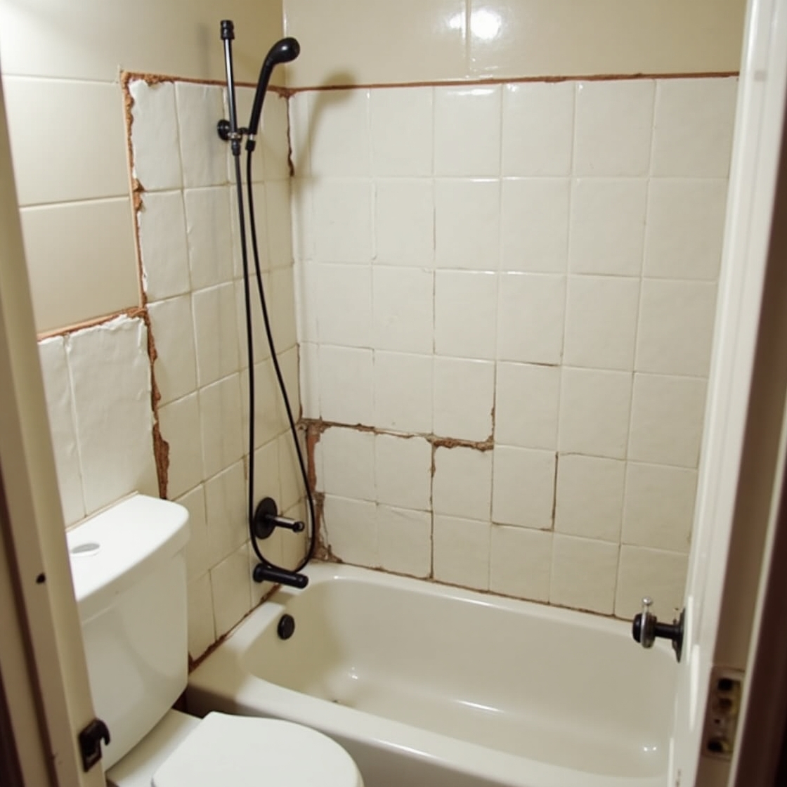 Schlechte handwerkliche Ausführung in einem Badezimmer mit sichtbaren Mängeln